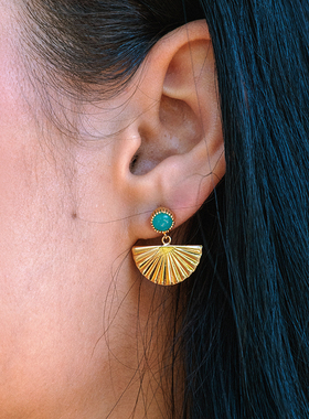 【阿珂同款】JFB法国进口薄荷扇18K厚包金项链耳钉新中式夏日珠宝