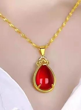 沙项链女款红宝石黄色吊坠女士送妈妈老婆礼物
