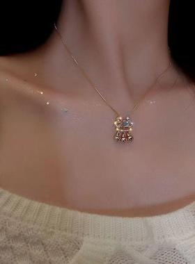 新款一生平安如意财吊坠项链女ins风简约女生小众平安锁锁骨链高