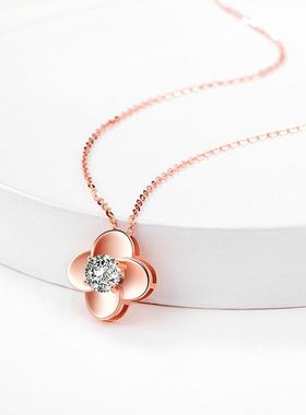 S925千足银四叶草纯银项链国潮时尚新款银饰品送女友情人节礼物