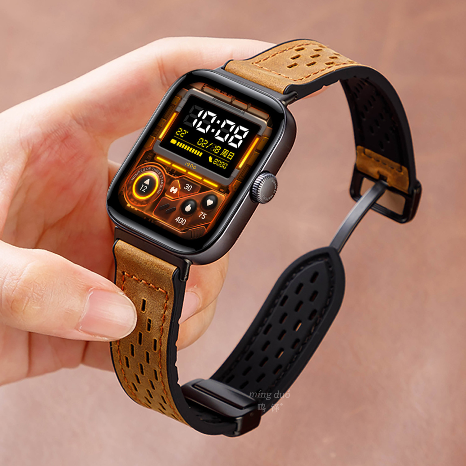 适用vivowatchgt表带iQOO手表表带iqoowatchgt疯马皮硅胶腕带磁吸透气替换带男女智能watch3/2表带链配件新款