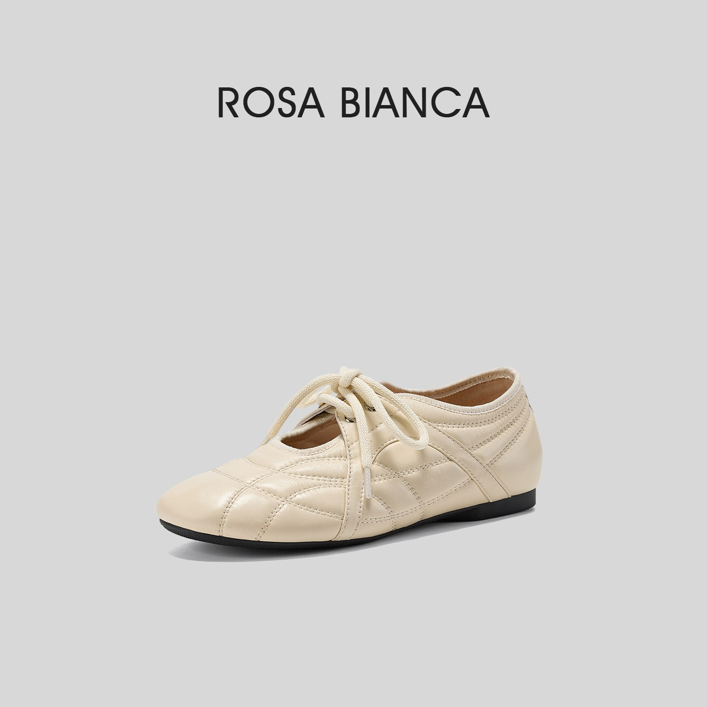 Rosa Bianca米白色平底浅口单鞋女2026新款春季真皮圆头玛丽珍鞋,淘宝优惠券,粉丝福利购,淘宝优惠卷