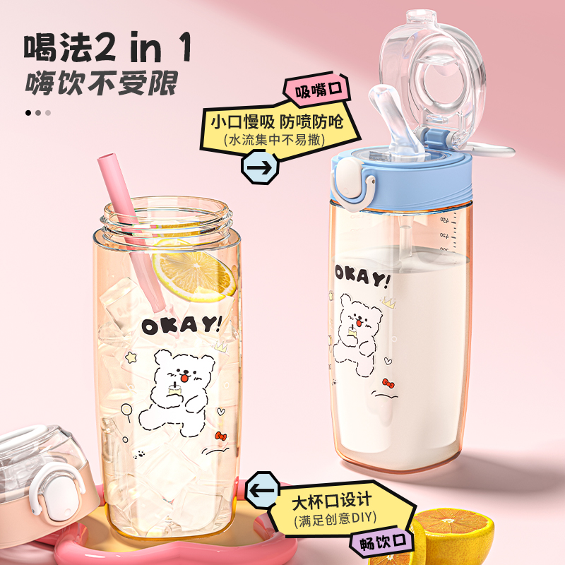 儿童吸管杯孕产妇新款防摔上学专用ppsu喝水水杯幼儿园牛奶杯