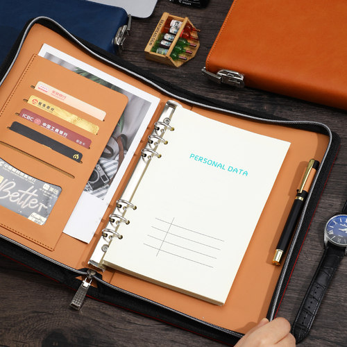 A5密码本带锁笔记本本子拉链包活页记事本可拆卸多功能密码锁日记本拉链文件包创意商务会议记录本可定制logo - 图1