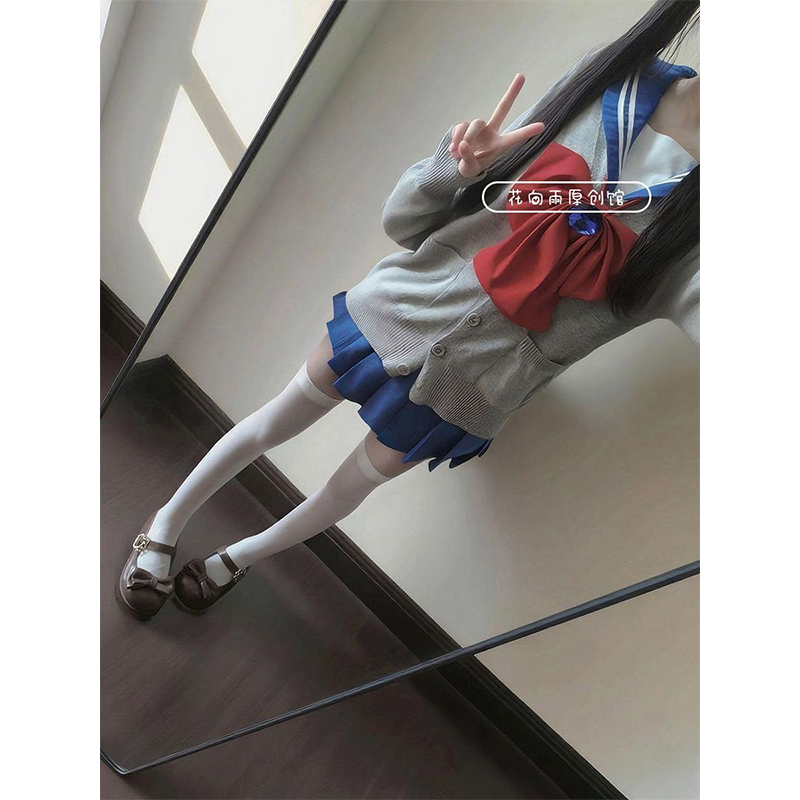 校供感基础款学院风正版日系2025原创绀领白长袖中间服水手服套装 - 图3