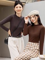 Double sided suede heating long sleeve 2023 autumn winter new half high collar bottom-shirt warm and stylish fit inside lap top woman