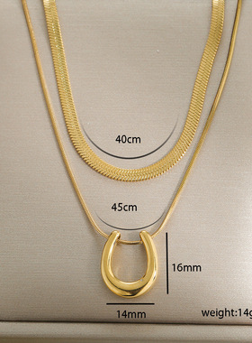 欧美网红博主刀片链双层叠戴玫瑰花不锈钢镀金短款项链锁骨链