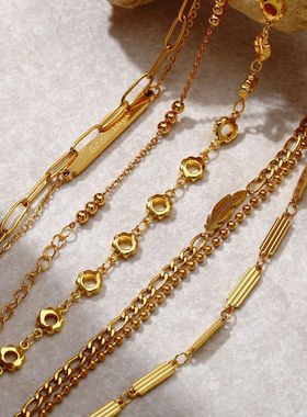 欧美不锈钢古巴手链轻奢百搭钛钢手链真空电镀INS风复古风古巴链