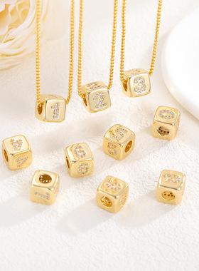 跨境热销立体18k保色数字隔珠方形穿孔珠diy饰品手链项链散珠配件