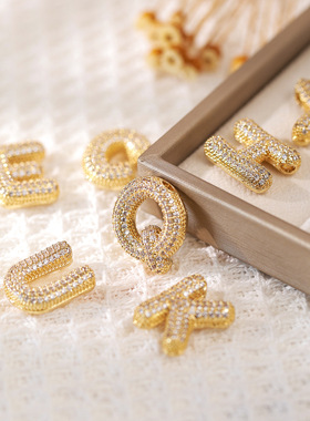 跨境铜镀金锆石胖乎乎吊坠欧美时尚简约锁骨链生日气球字母项链女