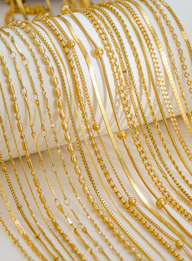 欧美时尚简约钛钢基础素链饰品不锈钢镀18K刀片链盒子链项链女