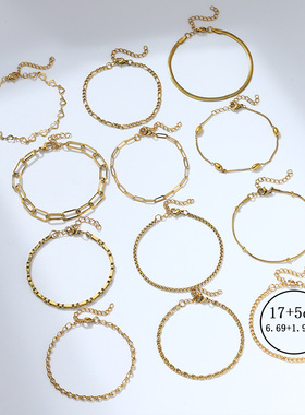 12pcs女士时尚不锈钢手链优雅奢华女士珠宝套装镀18K真金钛钢手链