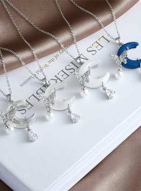 钛钢项链女欧美跨境热卖蝴蝶月亮吊坠小众设计高级感气质配饰