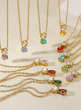 跨境简约小众百搭12诞生石生晨石锁骨链培育亚历山大/墨绿色项链