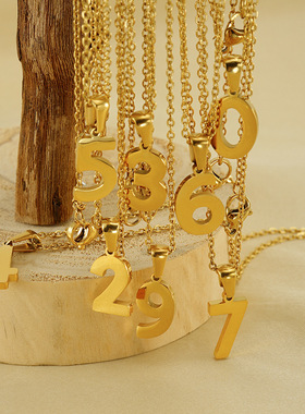 欧美风个性18K不锈钢数字项链女潮流钛钢0-9数字情侣吊坠饰品