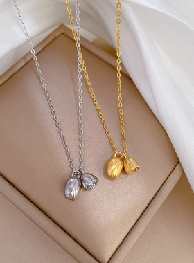 【通体钛钢】冷淡风莲藕蓬莱极简风炉内真金项链女ins网红锁骨链