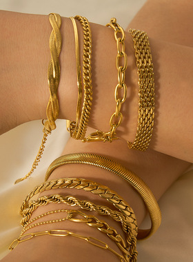 欧美跨境ins风饰品配件diy手链18k金不锈钢链条手链高级感手饰女