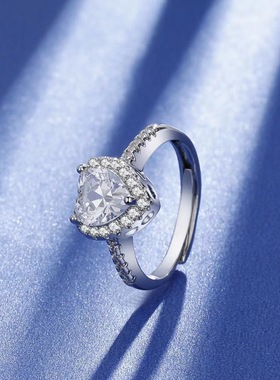 直播货源铜镀s925银高碳钻戒指女一克拉六爪开口指环厂家直供代发