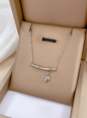 【通体钛钢】富贵竹子极简风炉内真金项链女ins网红锁骨链配饰