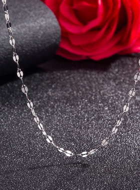 s925纯银瓦片链条电镀白金16寸18寸40 45厘米嘴唇链吻链 厂家