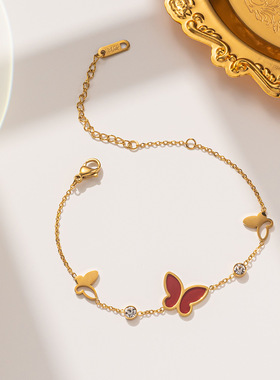 镂空贝母蝴蝶手链钛钢立体镂空镶钻电镀保色潮流时尚饰品厂家直批