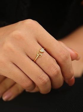 跨境心形饰品微镶锆石26字母戒指你的名字指环个性素圈开口食指