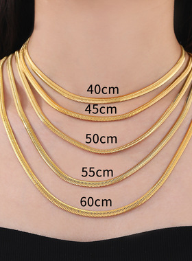 钛钢推密扁蛇骨链炉内电镀18k金扁蛇链diy刀片链不掉色基础项链