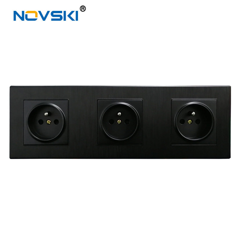 诺世奇新款欧盟电源插座家用暗装86型172*86mm阻燃PC拉丝面板法式 - 图1
