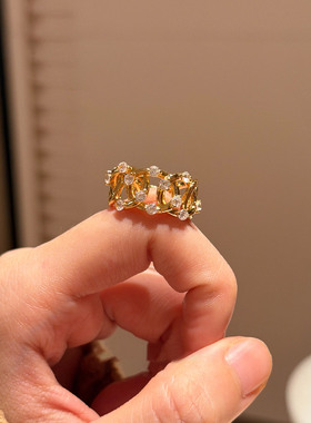 法式镂空环扣宽面戒指女高级