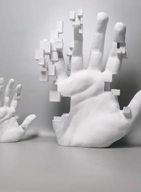 现代简约树脂白色马赛克手掌摆件样板房抽象雕塑展厅高级感装饰品
