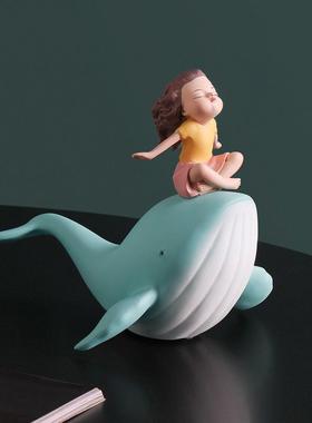 治愈系小物件鲸鱼女孩摆件桌面物件家居装饰品提升幸福感创意礼物