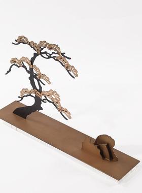 新中式金属迎客松摆件酒店大堂样板房摆设客厅现代装饰艺术品摆设