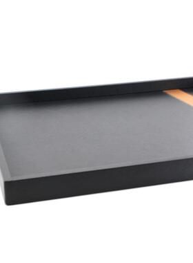 新中式家居软装饰品装饰托盘皮质简约盘桌面茶几客厅软装饰品黑色