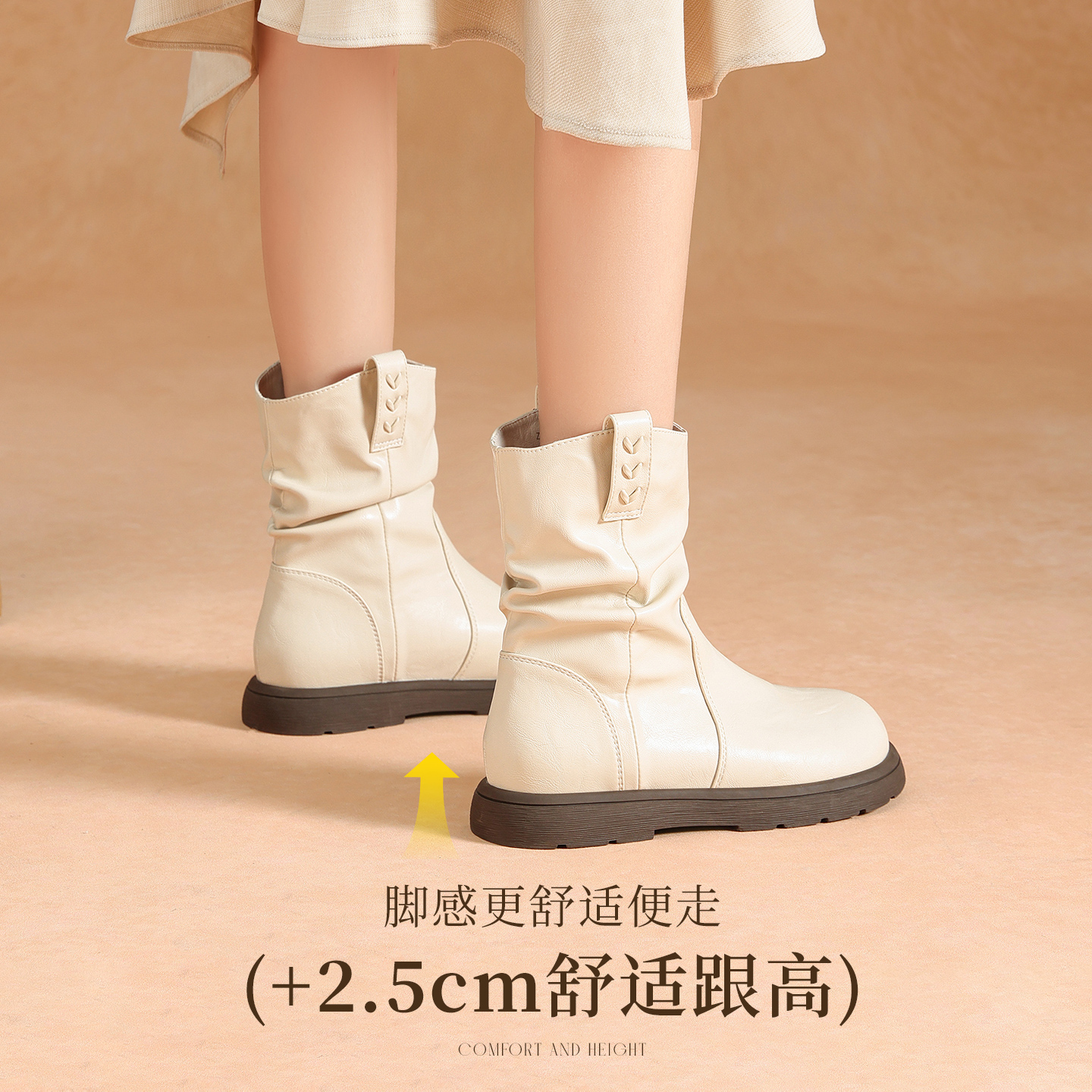 ZHR白色短靴女2025秋冬新款爆款堆堆靴平底软底马丁靴软底瘦瘦靴 - 图2
