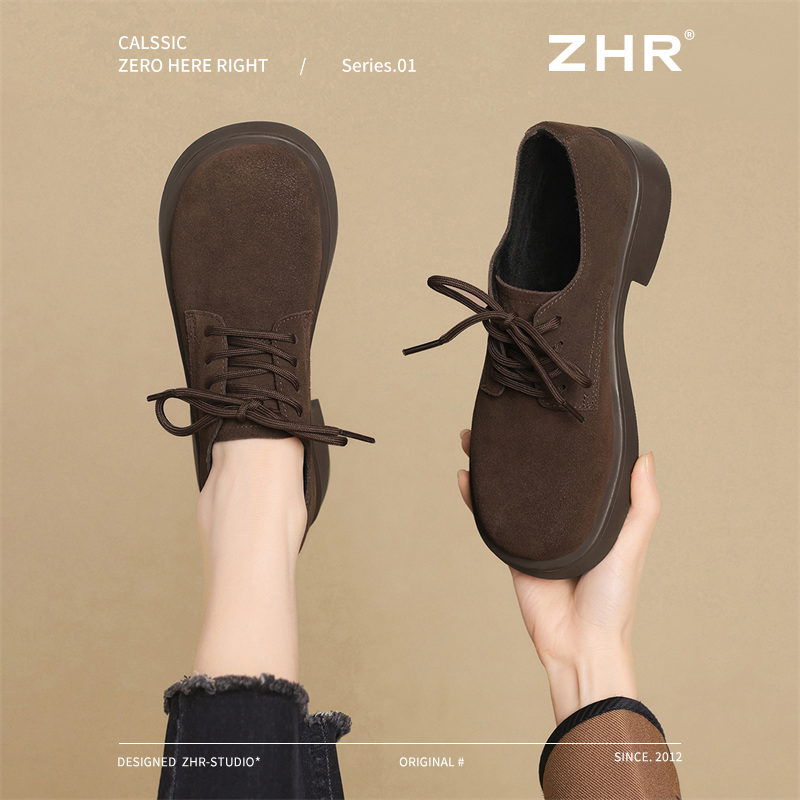 ZHR复古乐福鞋女2025春季新款厚底磨砂皮鞋美拉德勃肯鞋英伦单鞋 - 图2