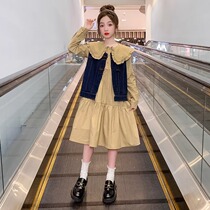 Autumn dress girl dress girl dress 2023 new girl Korean version spring autumn CUHK Scout red denim Long sleeve princess dress