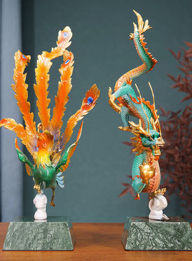 兰卡家居龙凤呈祥铜摆件工艺品客厅酒柜电视柜博古架装饰公司开业