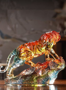 慕芳阁琉璃老虎摆件虎啸山河虎年礼物送长辈商务礼品生日礼物客厅