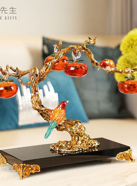 南初先生珐琅彩喜上枝头新中式柿子摆件客厅玄关办公室摆件新婚乔