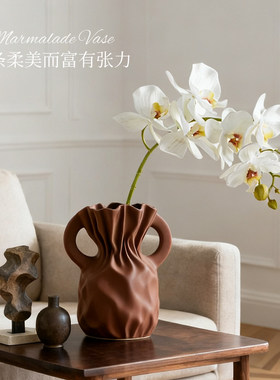 手工陶瓷花瓶现代简约高级感小众客厅插花创意艺术摆件家居装饰品
