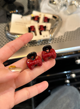 新年红色蝴蝶结迷你刘海小抓夹