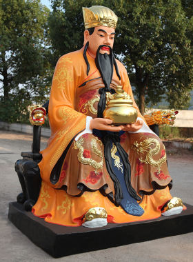 厂家直销2米2财神爷佛像聚宝盆财神玻璃钢树脂供奉招财如意财神