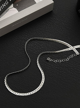 简约钛钢压花古巴项链男士小众设计嘻哈高级感ins配饰锁骨毛衣链