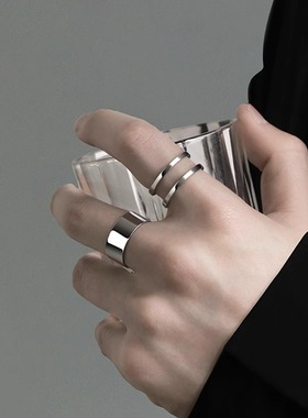 素圈男潮单身戒复古食指ins小众设计个性男生指环开口可调时尚戒