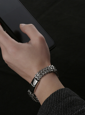 双排钛钢古巴手链ins小众设计