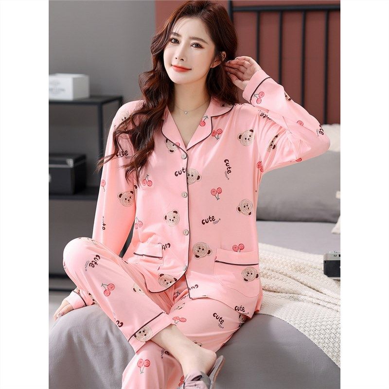 100%纯棉女士睡衣女长袖长裤春秋冬季夏天薄款开衫翻领家居服套装,淘宝优惠券,粉丝福利购,淘宝优惠卷