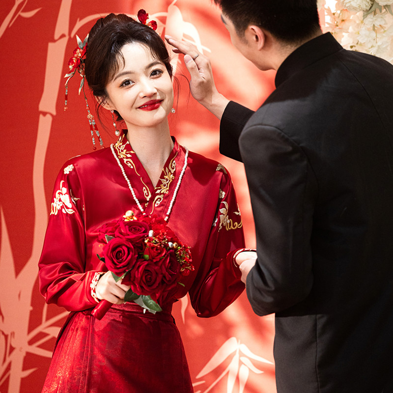红色马面裙套装2026新款上衣敬酒服新娘小个子汉服订婚礼服回门服