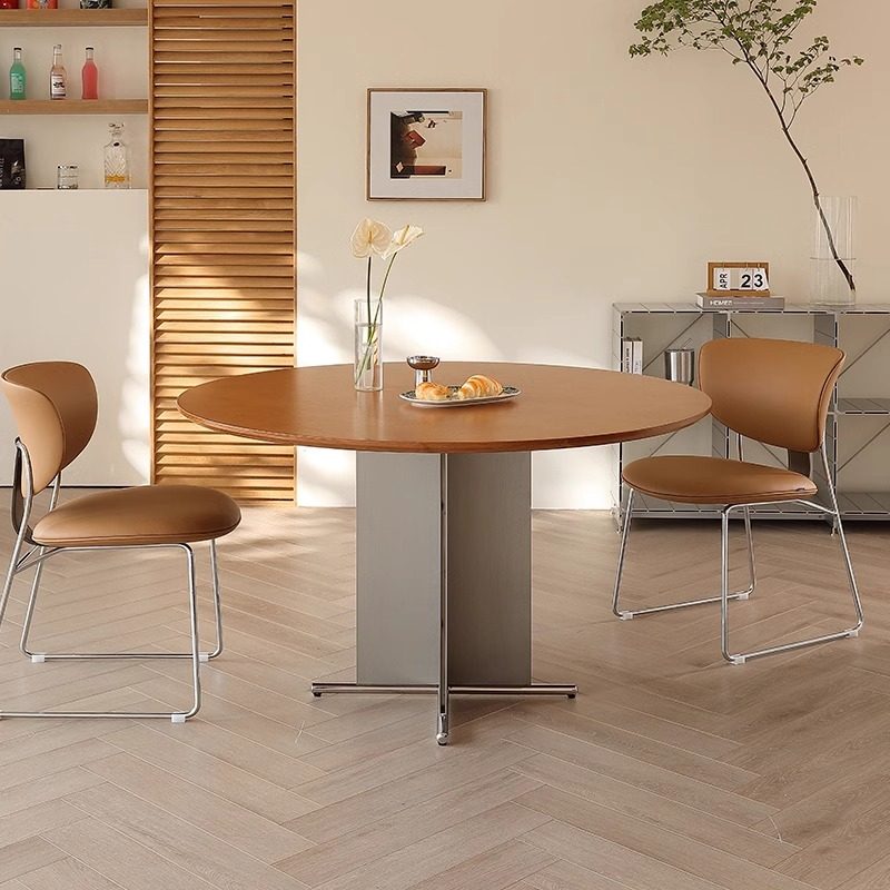 维可/实木圆桌小户型中古风饭桌实木餐桌家用设计师大理石圆形桌,淘宝优惠券,粉丝福利购,淘宝优惠卷