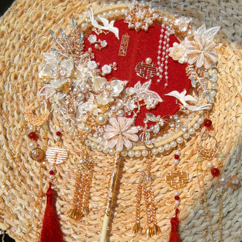 红色团扇新娘结婚扇子成品手工diy材料包结婚礼物送新人高档实用 - 图2