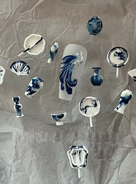 国风美甲模具青花瓷花瓶器复古瓶子花坛3d立体硅胶模美甲饰品工具
